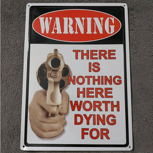 Rivers Edge Products Tin Sign, 17" x 12" Metal Wall Art, Warning: Nothing Here